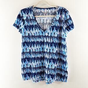 Lilly Pulitzer Etta V Neck Short Sleeve T-Shirt Low Tide Navy Sails and Stripes